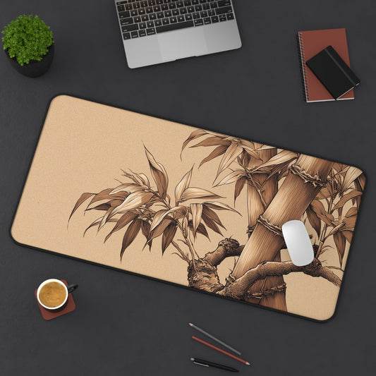 Bamboo Line Art Desk Mat: Beige & Minimalist Zen Mouse Pad
