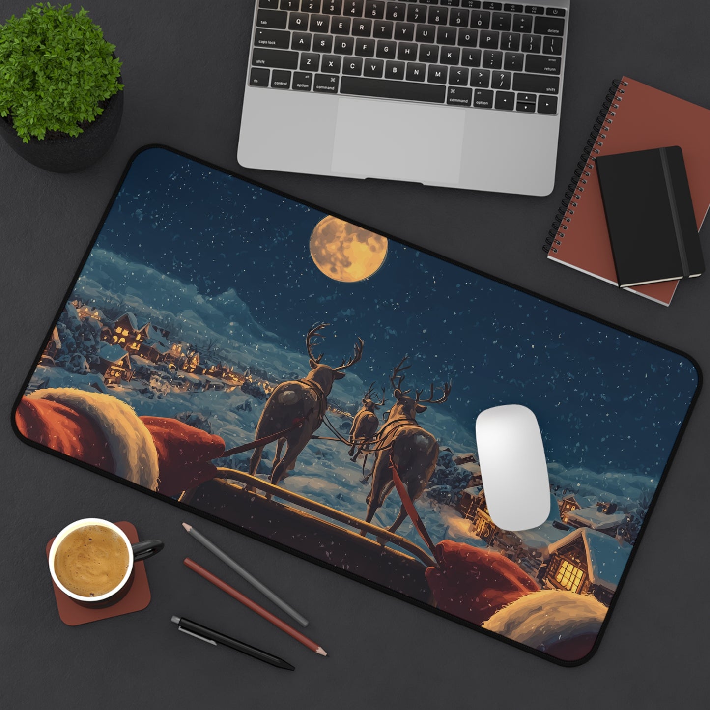 Christmas Night Desk Mat, Snow Holiday Office Decor