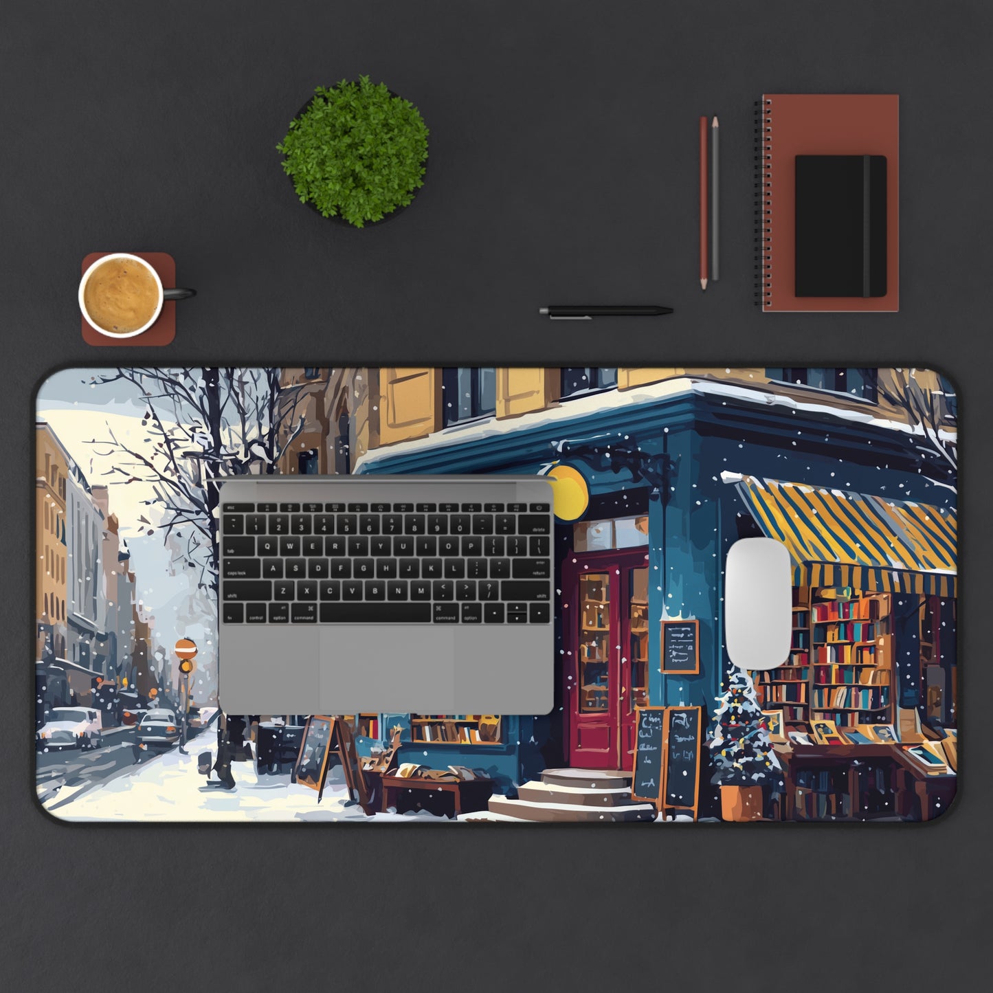 Serene Christmas Desk Pad, Book Lovers Mouse Pad