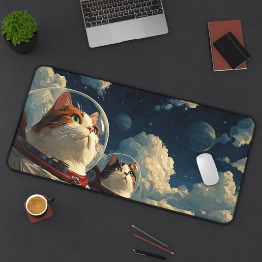 Astronaut Cats Desk Mat, Cat Lover Keyboard Mat
