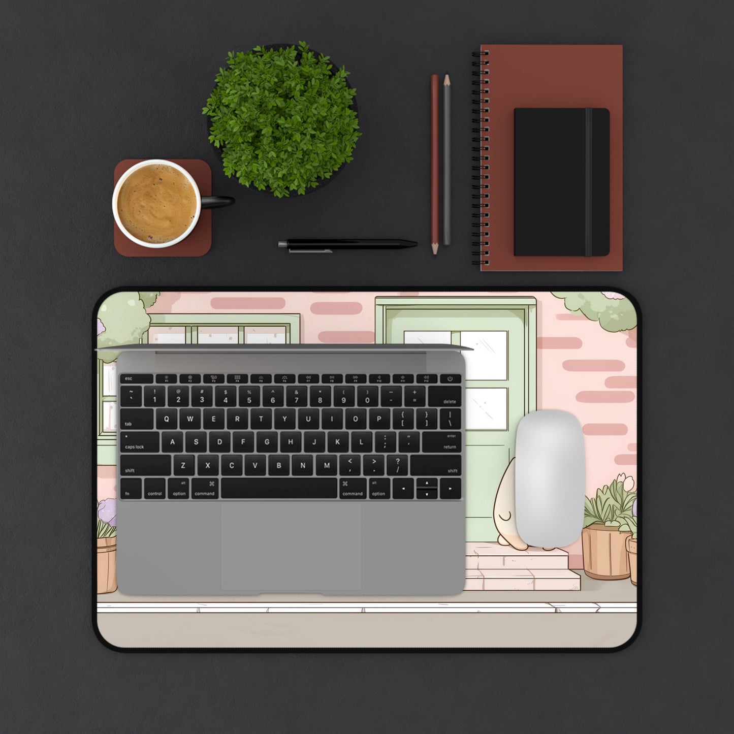 Kawaii Cottage Mouse Pad, Pastel Pink Gaming Desk Mat XL