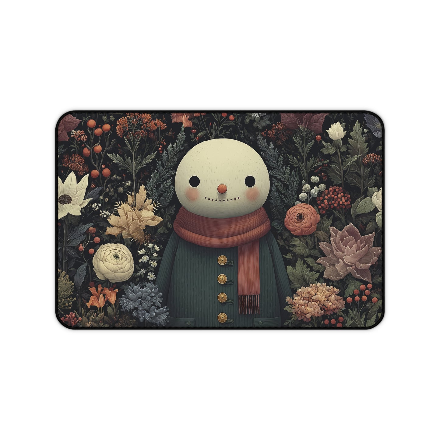 Snowman Desk Mat, Christmas Floral Desk Pad