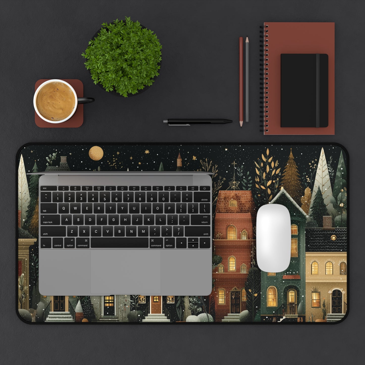 Snowy Christmas Desk Mat, Festive Winter Desk Pad