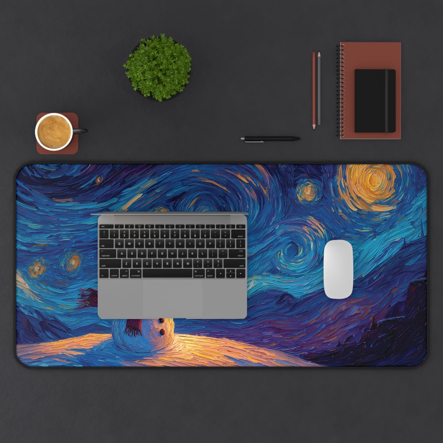 Snowman Desk Mat, Starry Christmas Night Mouse Pad