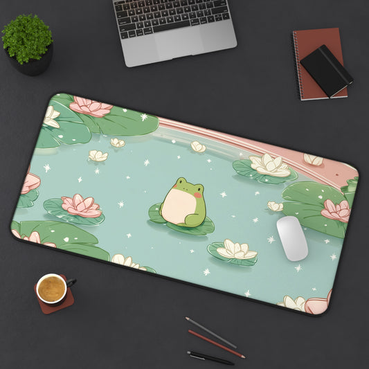 Cute Frog Gaming Mousepad Kawaii, Pastel Green Gamer Desk Pad