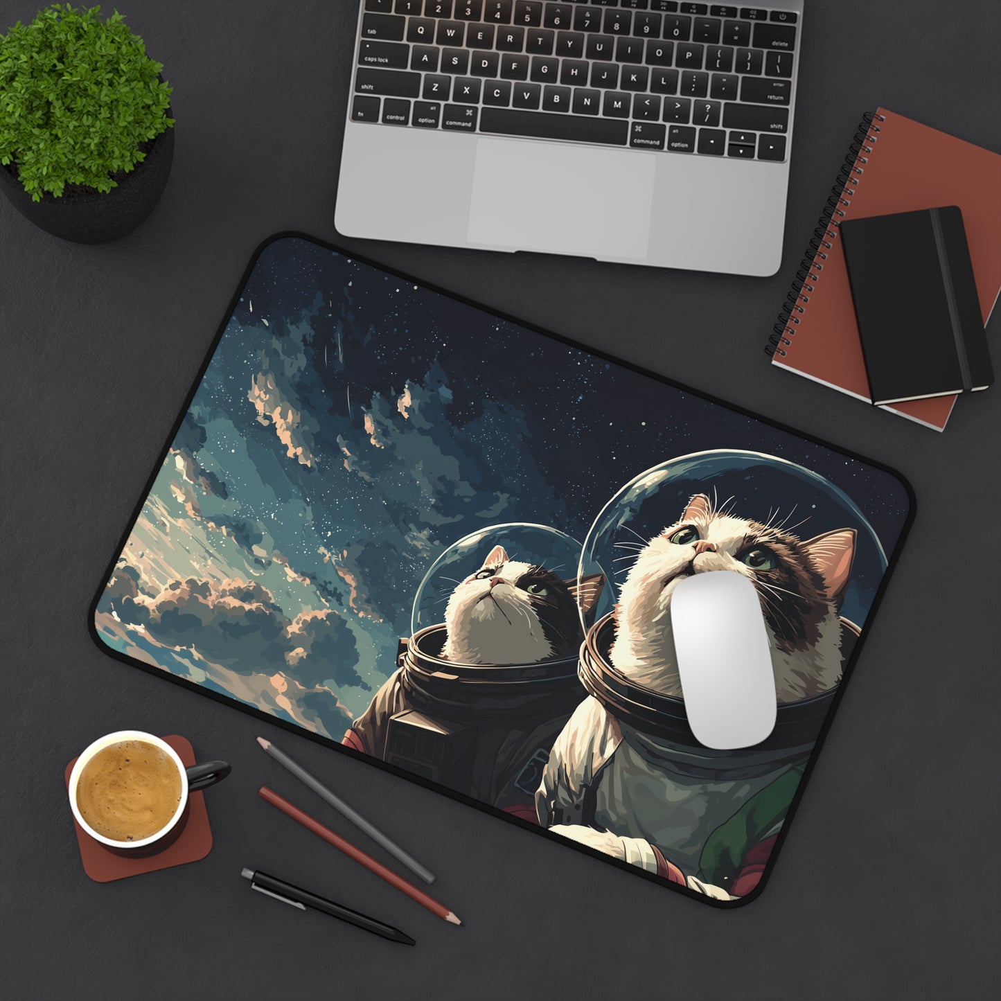 Funny Cats in Space Mouse Pad XL, Galaxy Kittens Desk Decor
