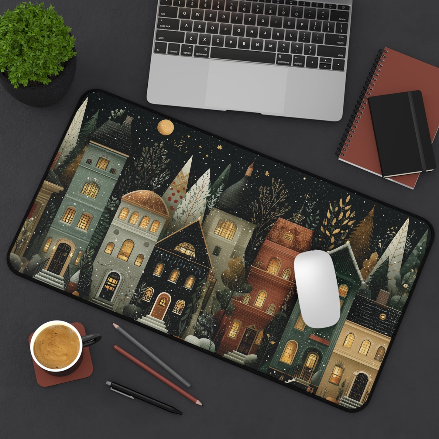 Snowy Christmas Desk Mat, Festive Winter Desk Pad