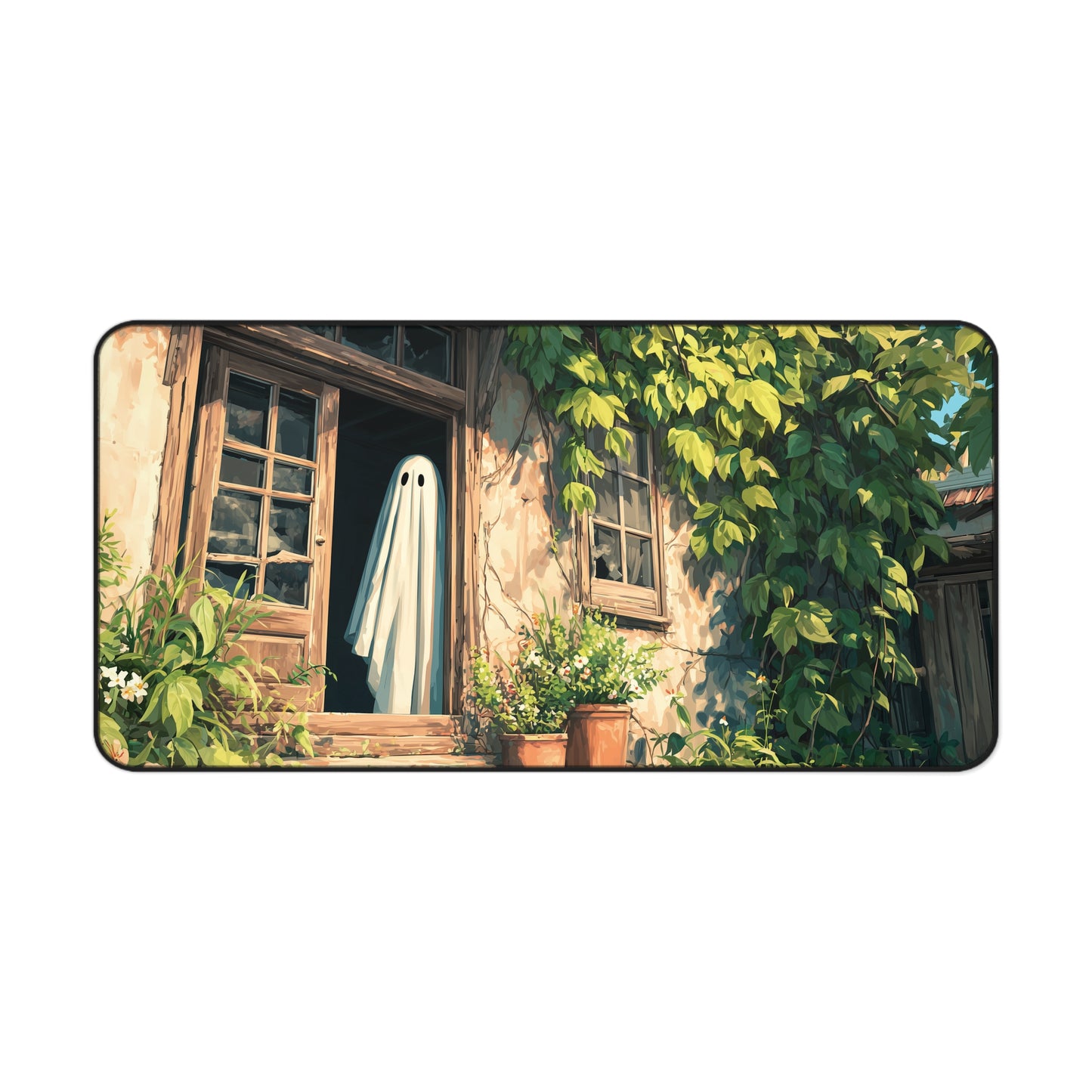 Ghost Cottage Desk Mat, Spooky & Cozy Halloween Vibes