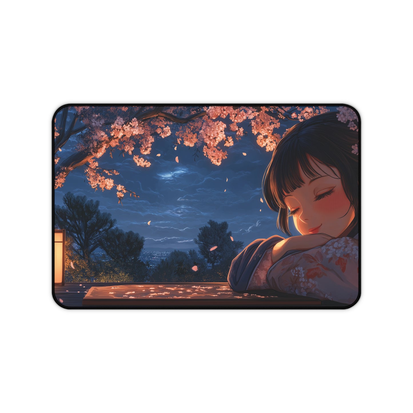 Japanese Girl Desk Mat Anime Style, Cherry Blossom Gaming Mousepad