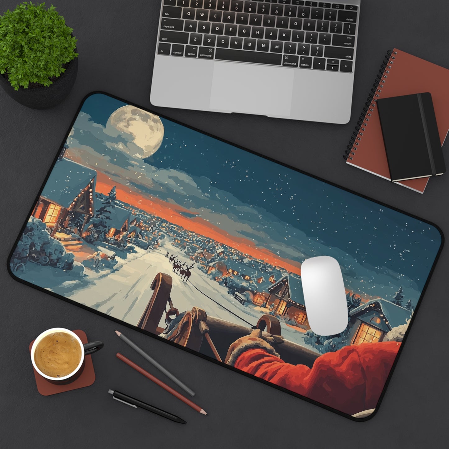 Christmas Night Desk Mat, Santa Winter Desk Pad