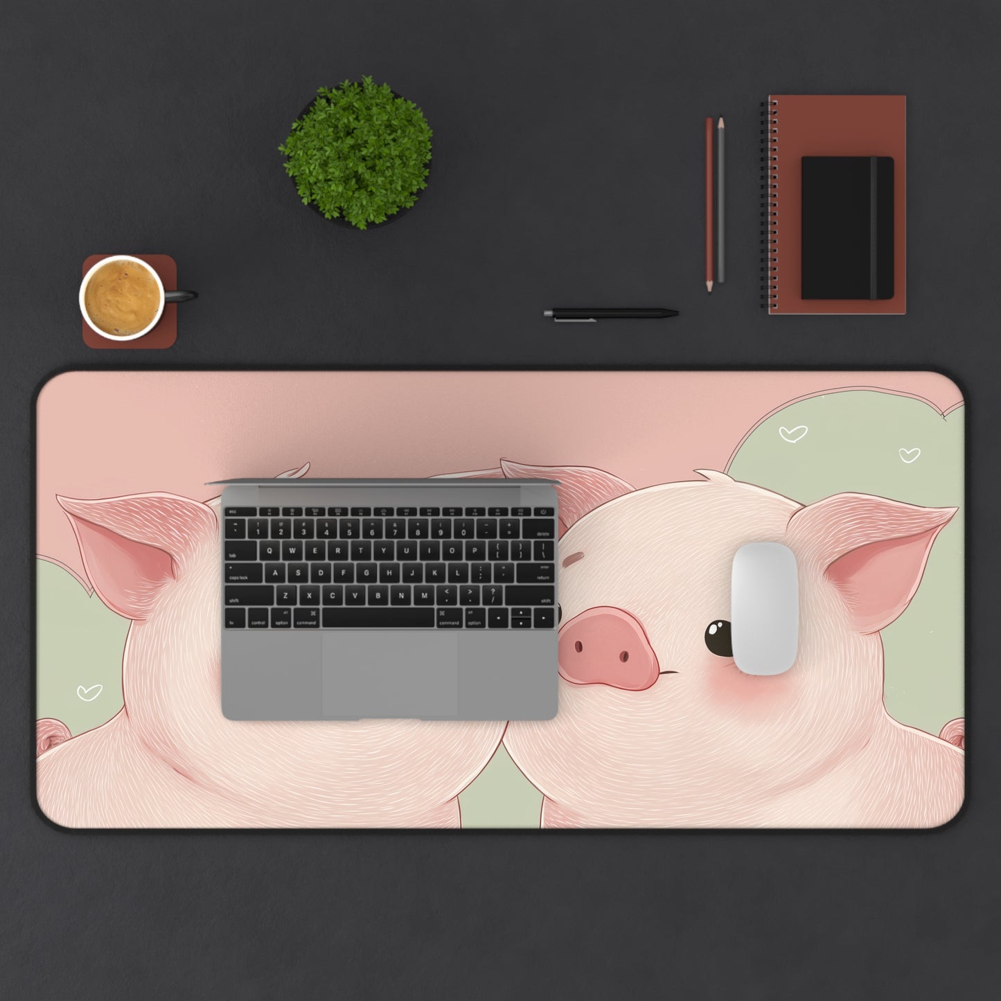 Pigs Desk Mat Kawaii Style, Piggy Large Desk Pad