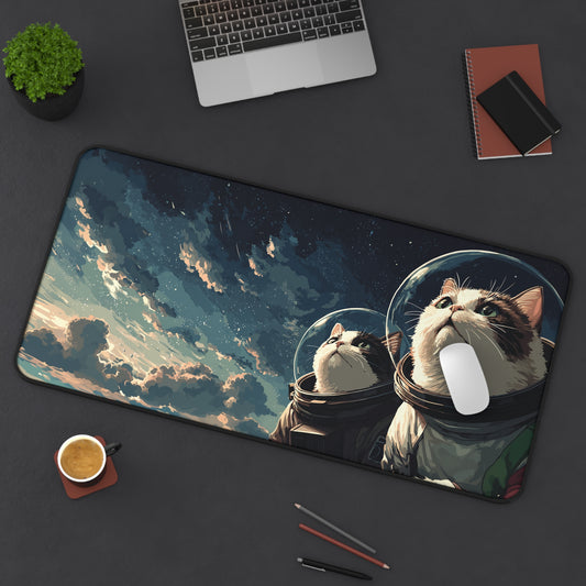 Funny Cats in Space Mouse Pad XL, Galaxy Kittens Desk Decor