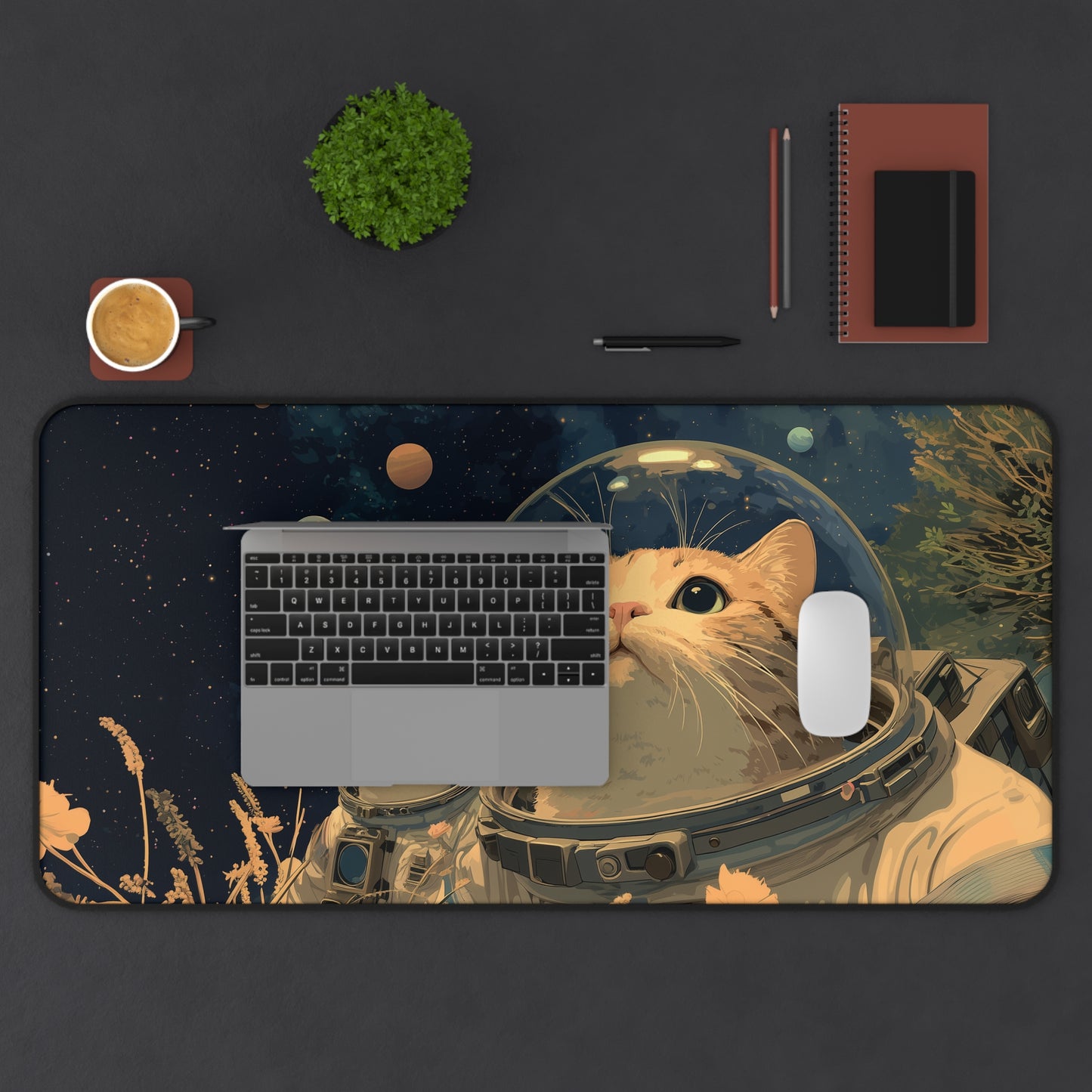 Funny Astronaut Cats Desk Mat for Gaming & Office Decor