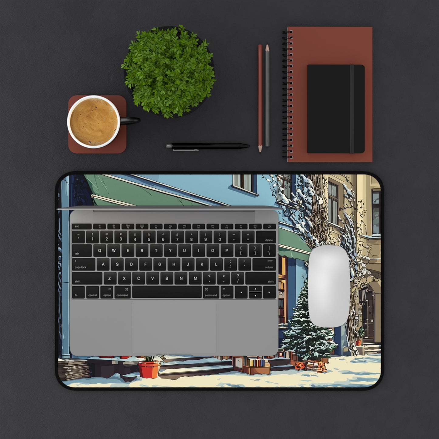 Christmas Bookstore Desk Mat, Book Lovers Mouse Pad