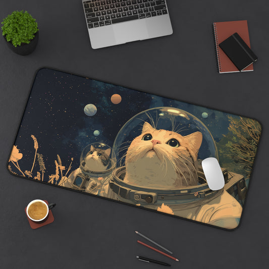 Funny Astronaut Cats Desk Mat for Gaming & Office Decor