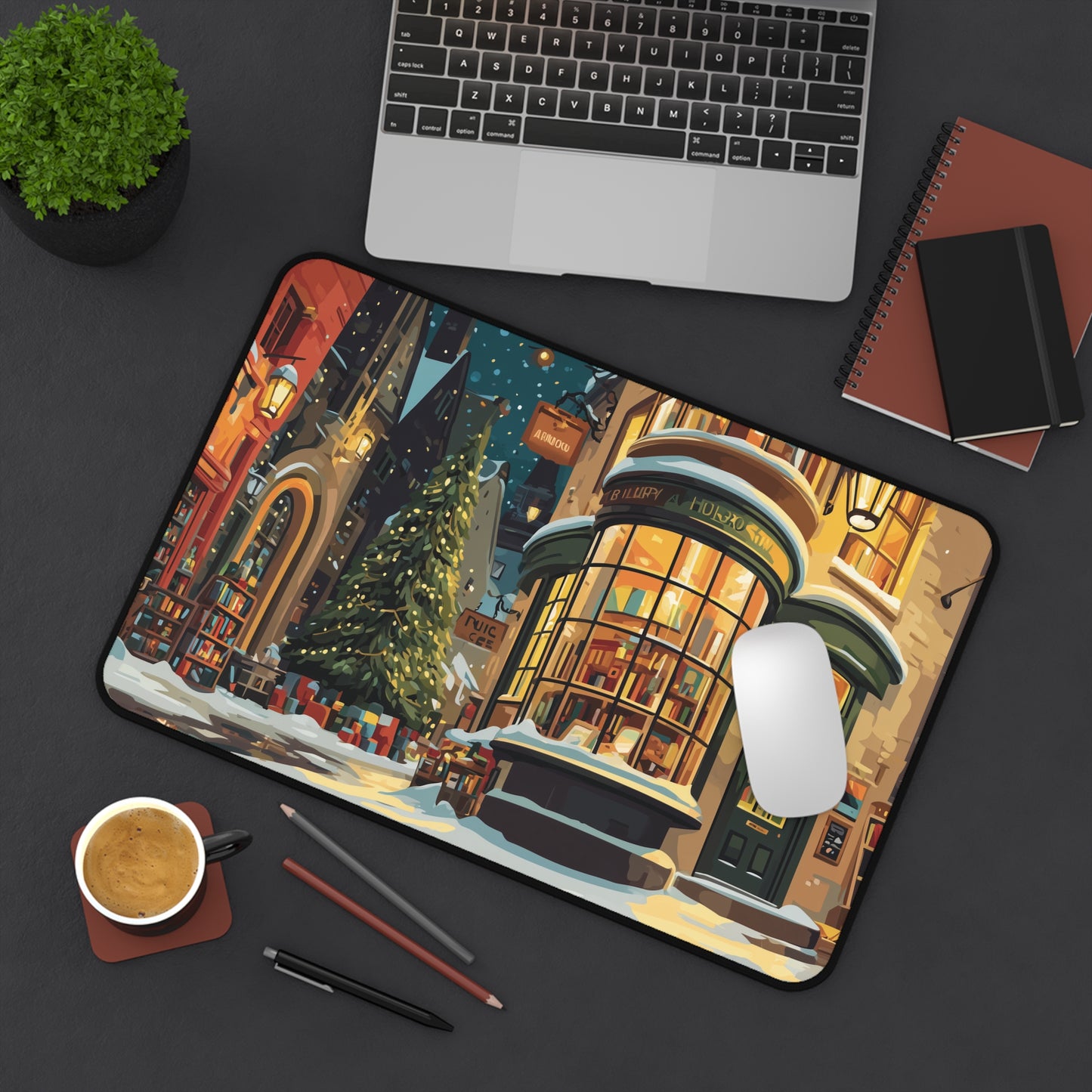 Christmas Bookstore Desk Mat, Winter Desk Decor