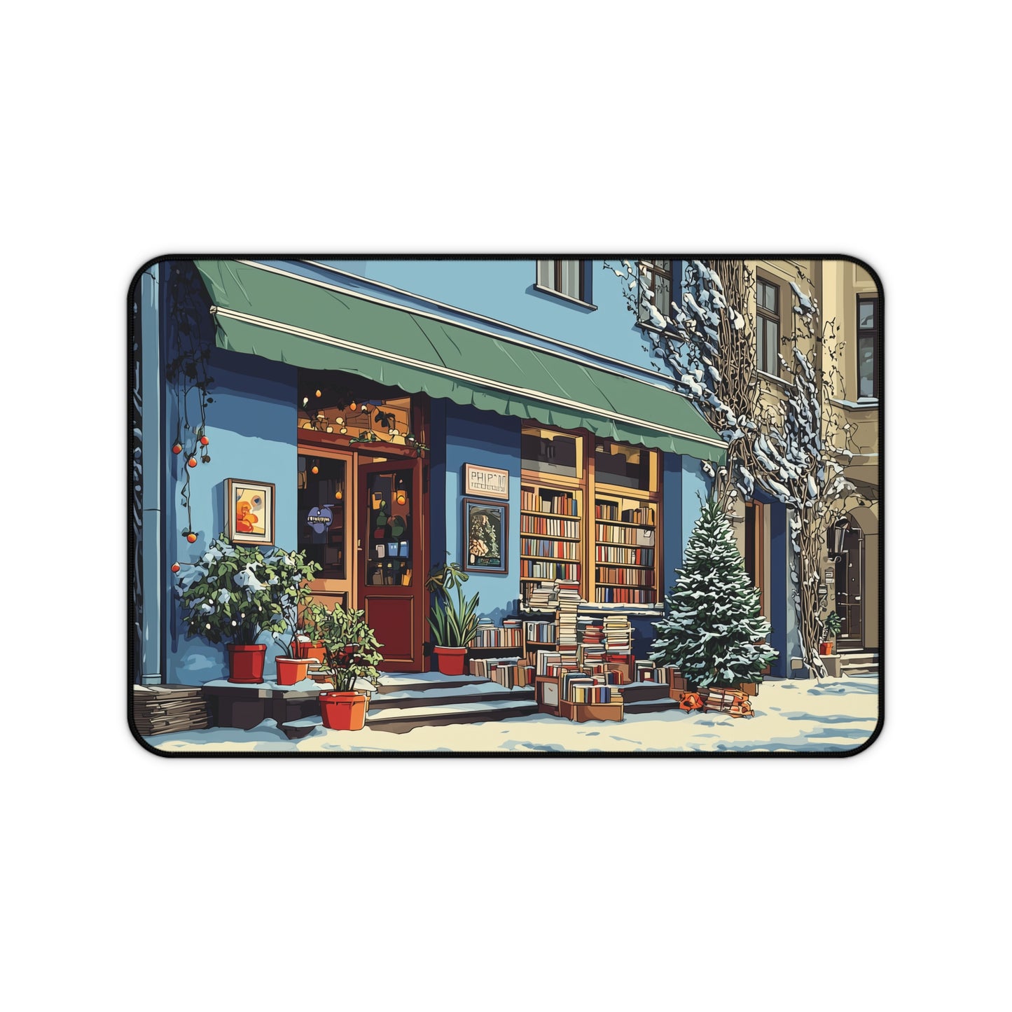 Christmas Bookstore Desk Mat, Book Lovers Mouse Pad