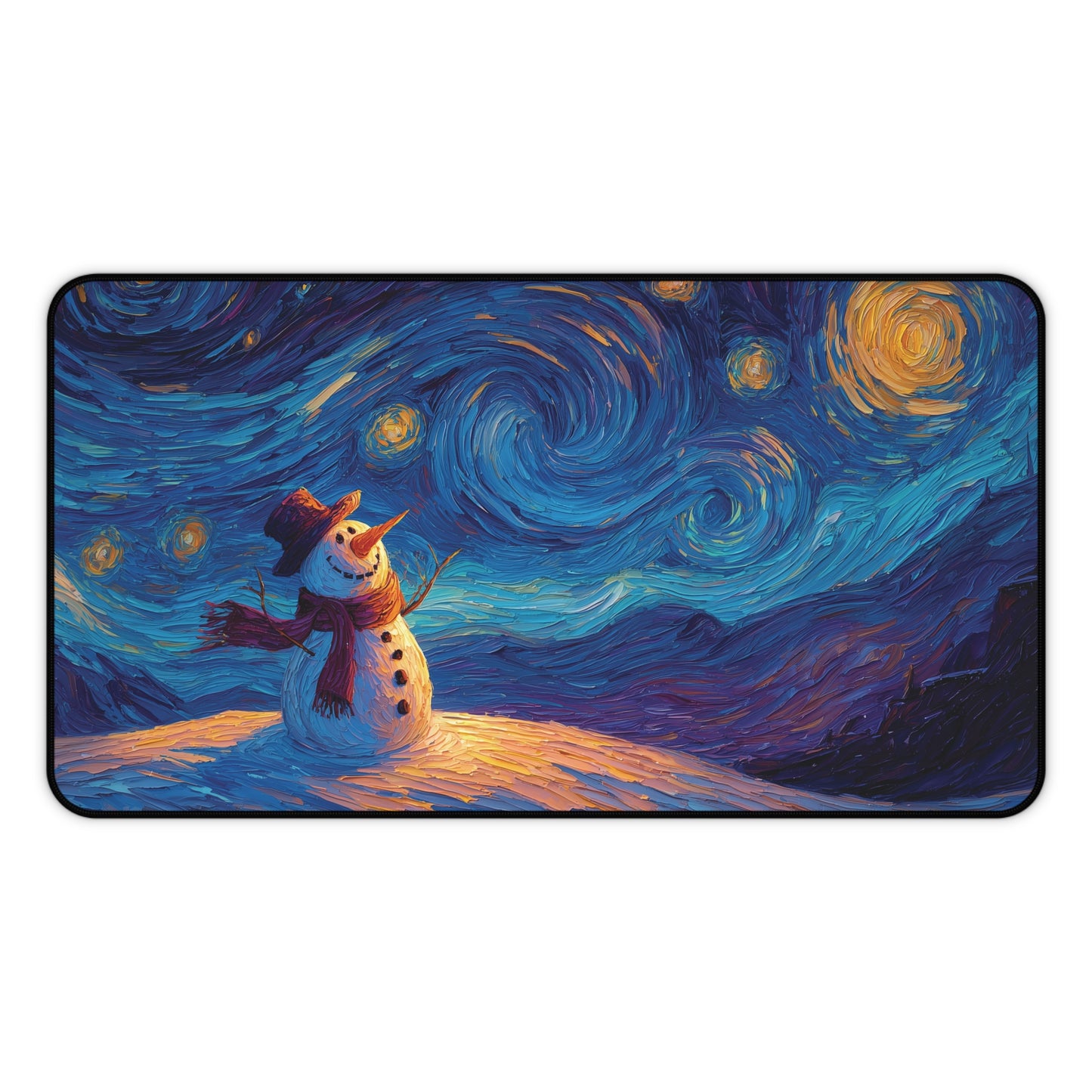 Snowman Desk Mat, Starry Christmas Night Mouse Pad