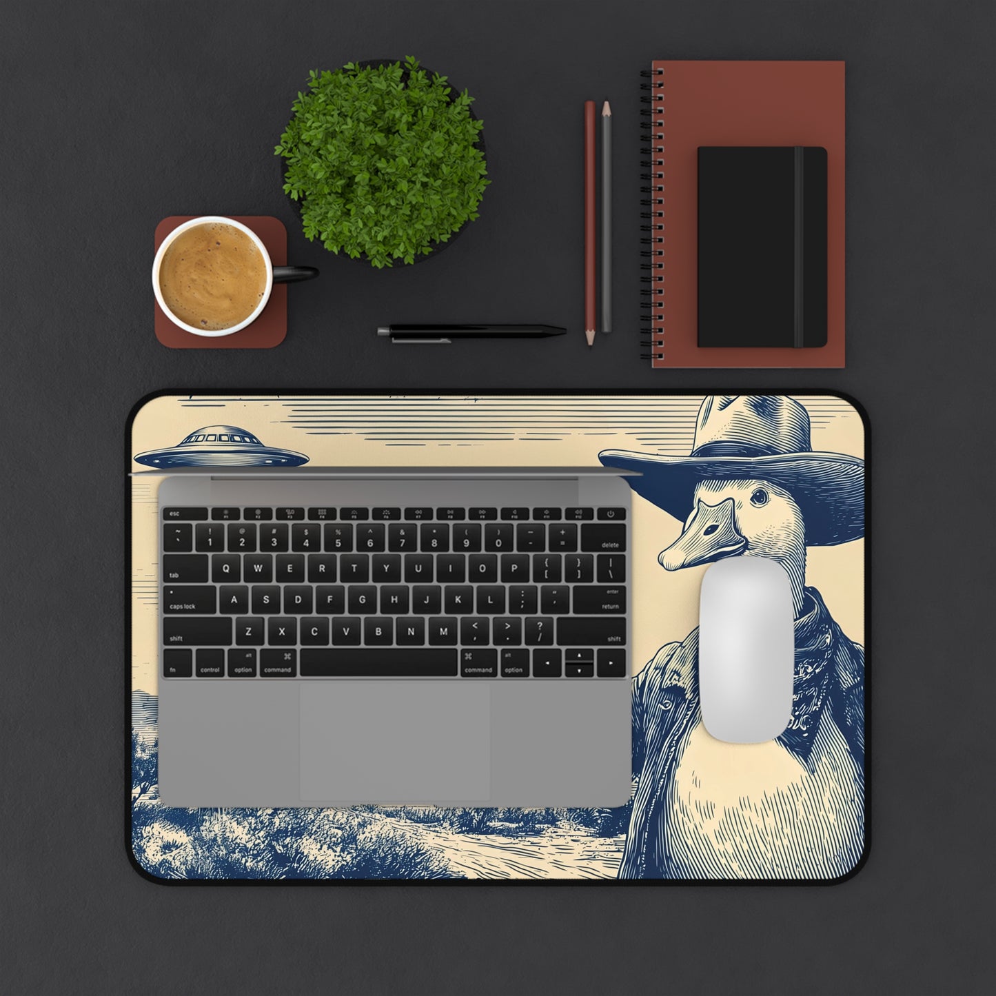 Silly Goose Cowboy Desk Mat: Vintage Western UFO Mouse Pad
