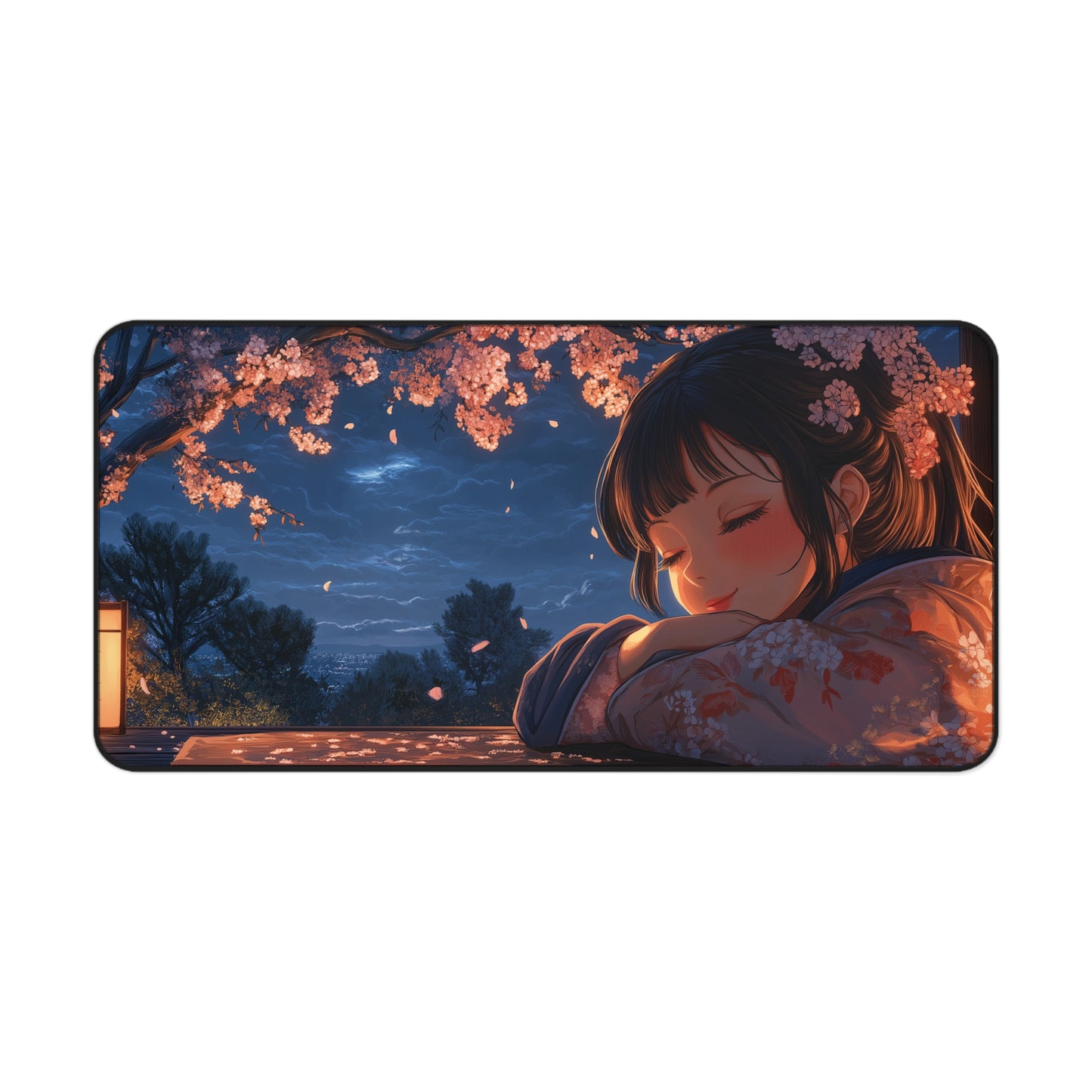 Japanese Girl Desk Mat Anime Style, Cherry Blossom Gaming Mousepad
