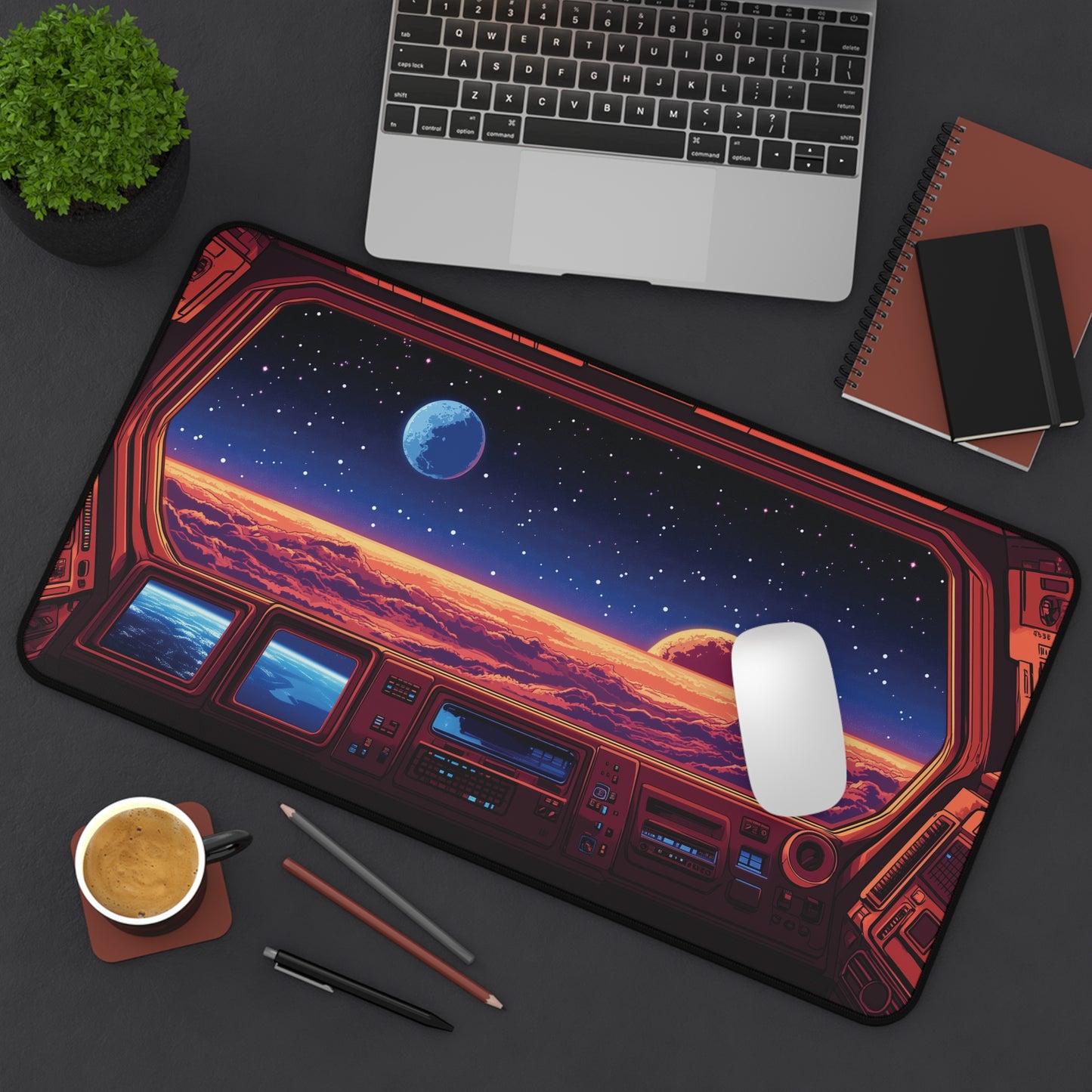 Space Desk Mat Anime Style, Spacecraft Gaming Mouse Pad XL