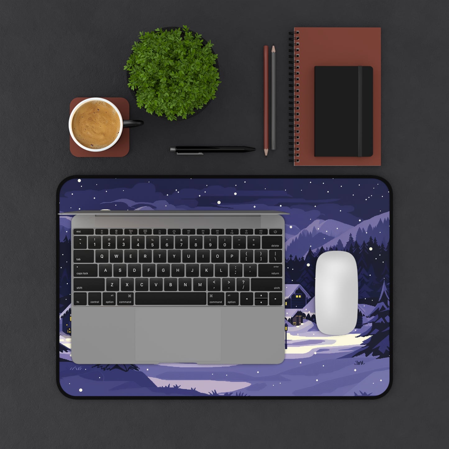 Moonlit Snowy Desk Mat, Christmas Mouse Pad Large for Gaming