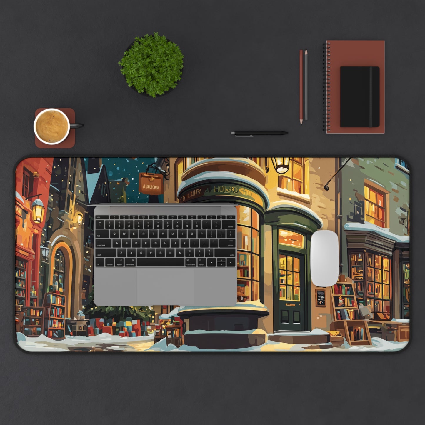 Christmas Bookstore Desk Mat, Winter Desk Decor