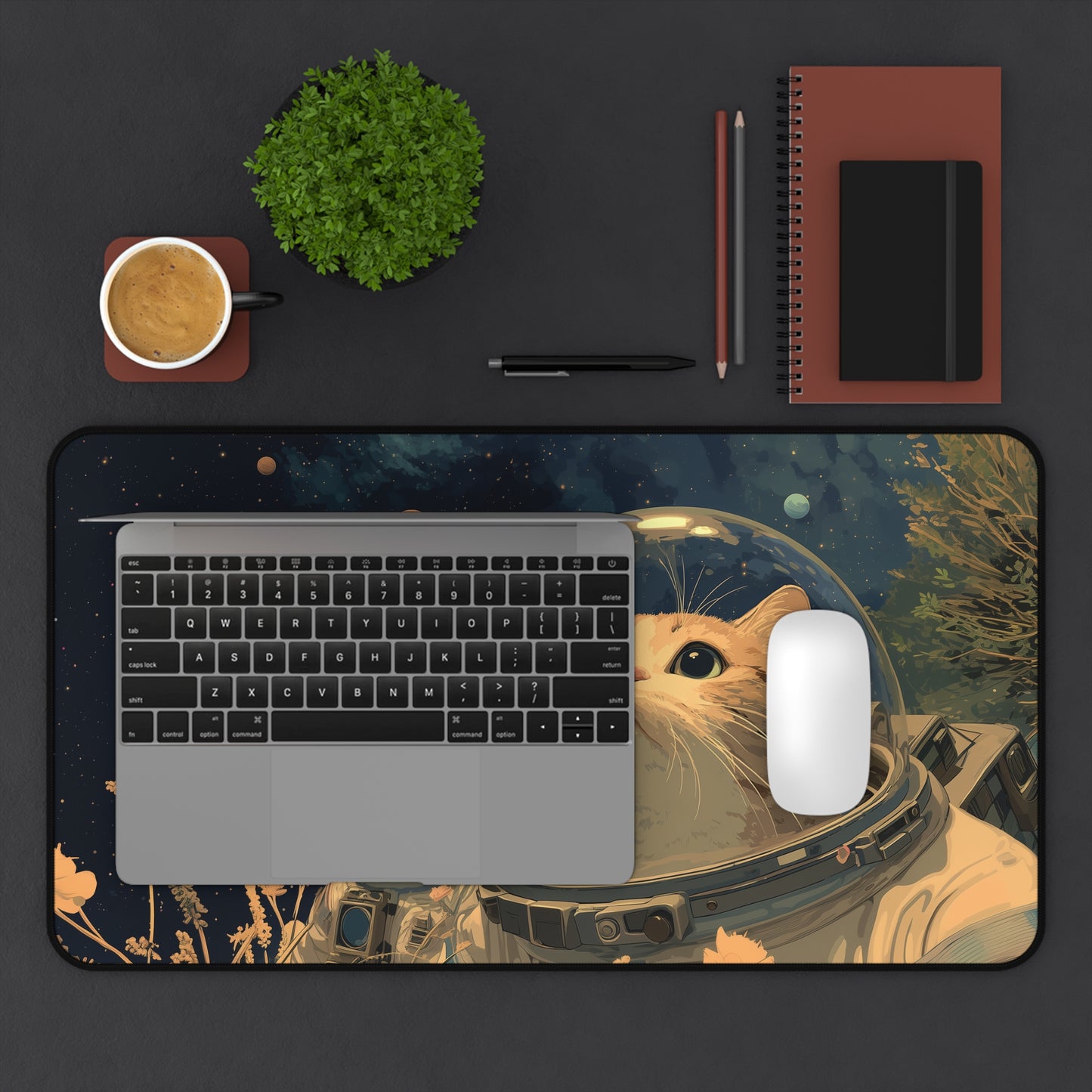 Funny Astronaut Cats Desk Mat for Gaming & Office Decor