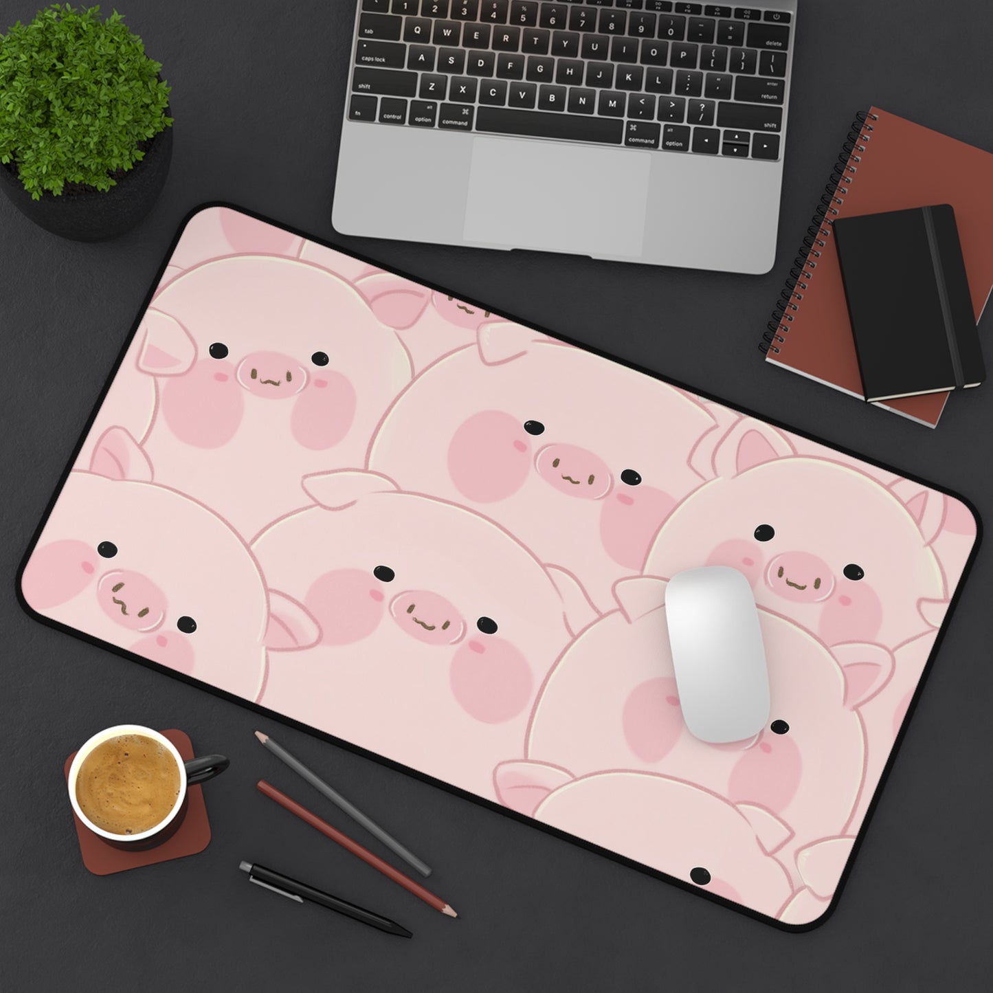 Kawaii Pig Desk Mat, Pink Cartoon Piggy Mouse Pad