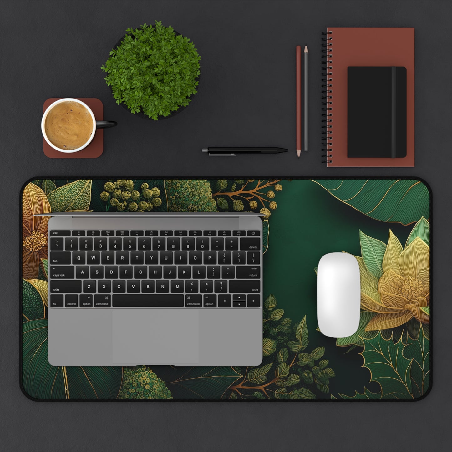 Green Floral Desk Mat for Christmas Office Decor
