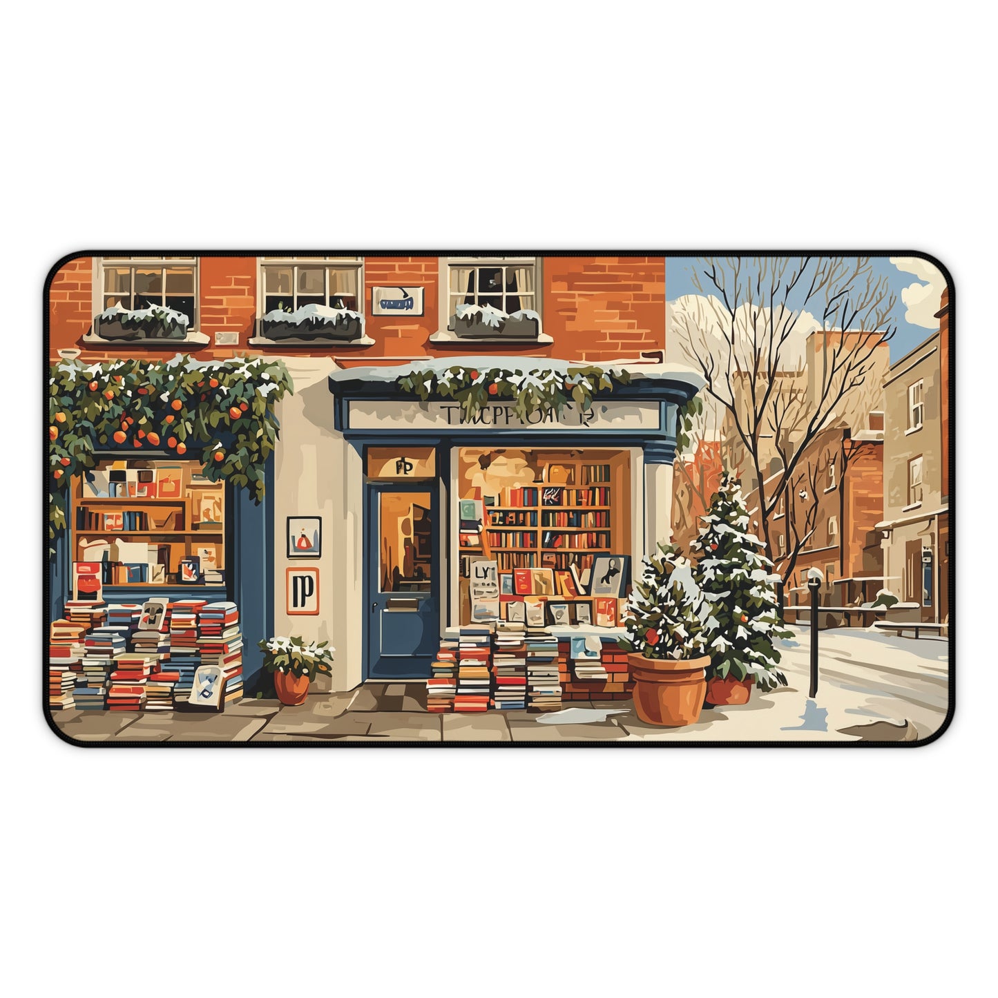 Cozy Winter Bookstore Desk Mat, Christmas Desk Decor