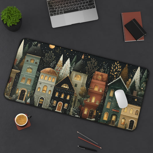 Snowy Christmas Desk Mat, Festive Winter Desk Pad
