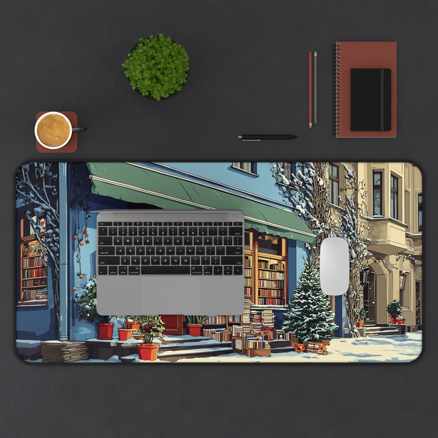 Christmas Bookstore Desk Mat, Book Lovers Mouse Pad