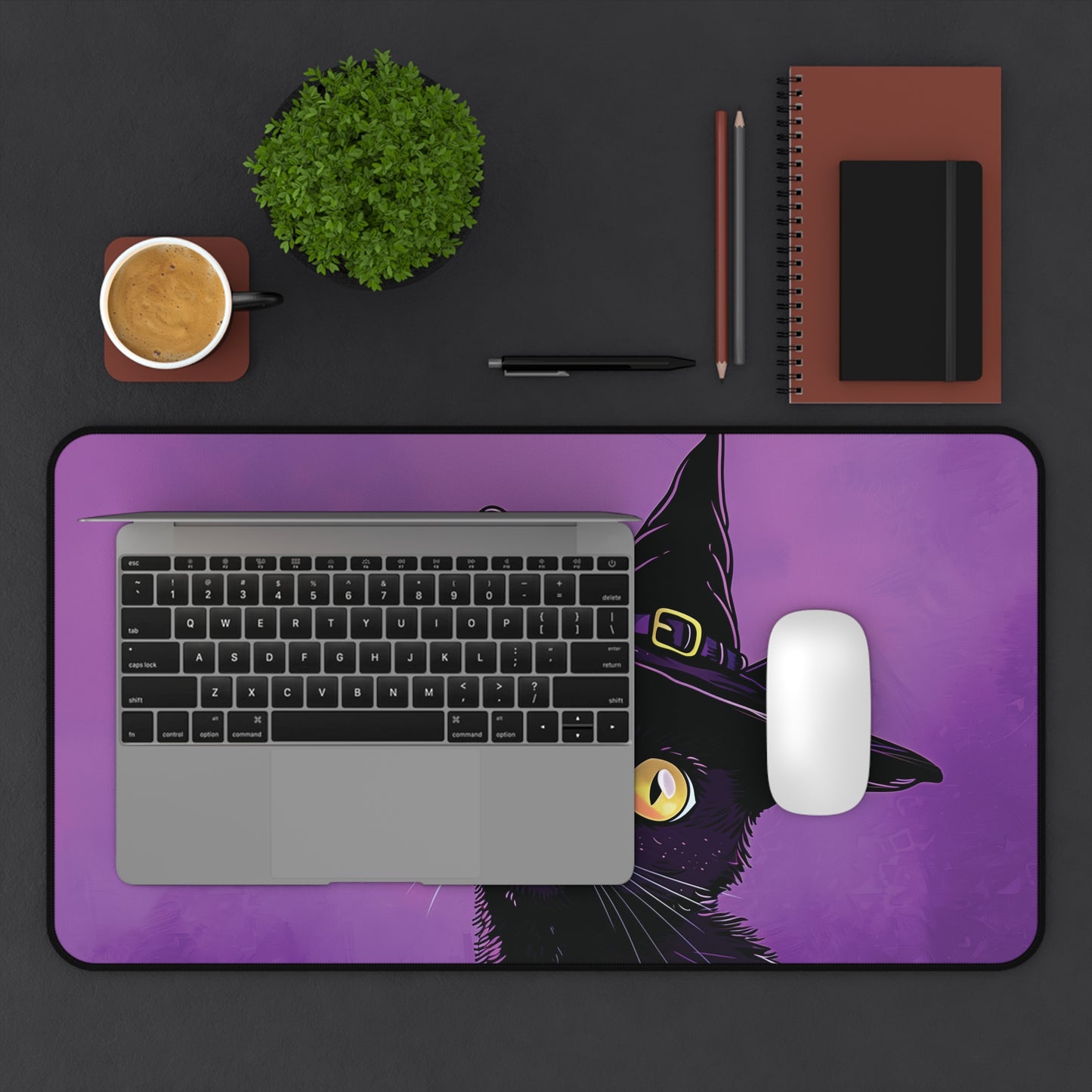 Witchy Cat Keyboard Mat for Halloween Desk Decor