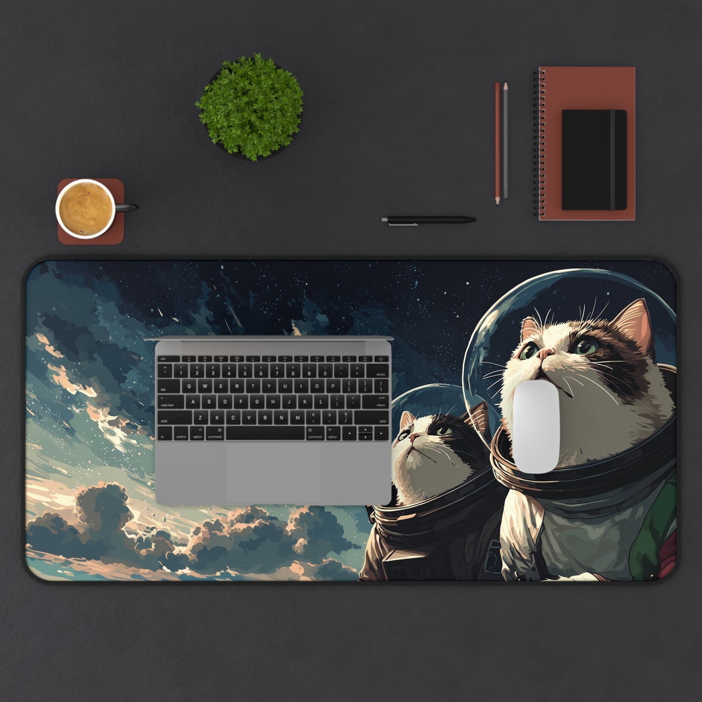 Funny Cats in Space Mouse Pad XL, Galaxy Kittens Desk Decor