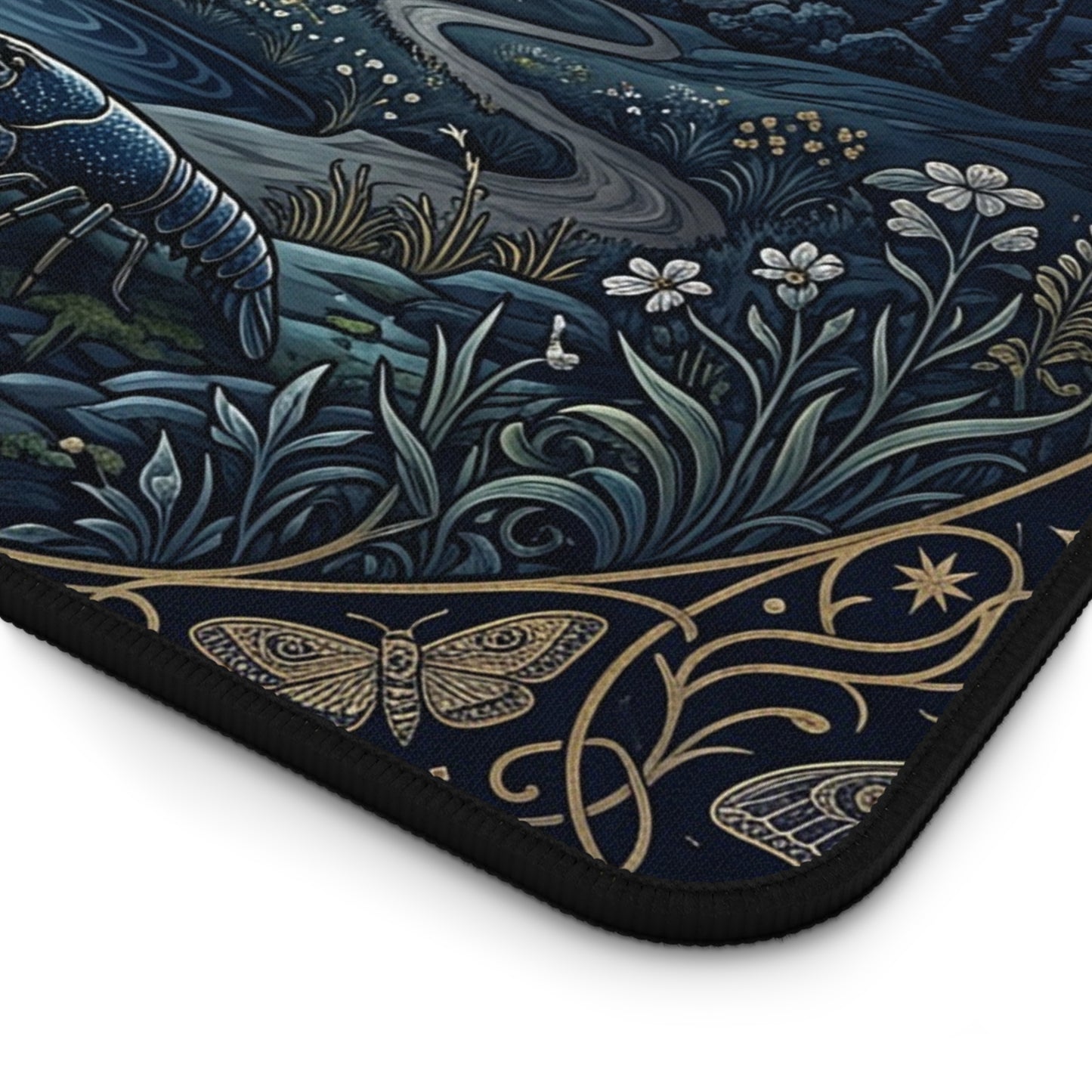 Mystical Wolf Moon Desk Mat: Celestial Nature Illustration