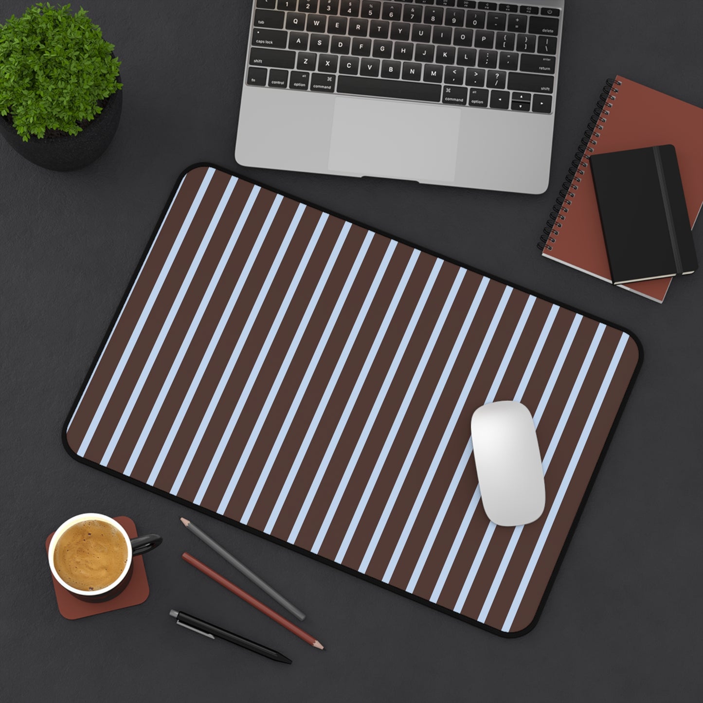 Striped Brown & Blue Desk Mat — Modern Minimalist Mousepad