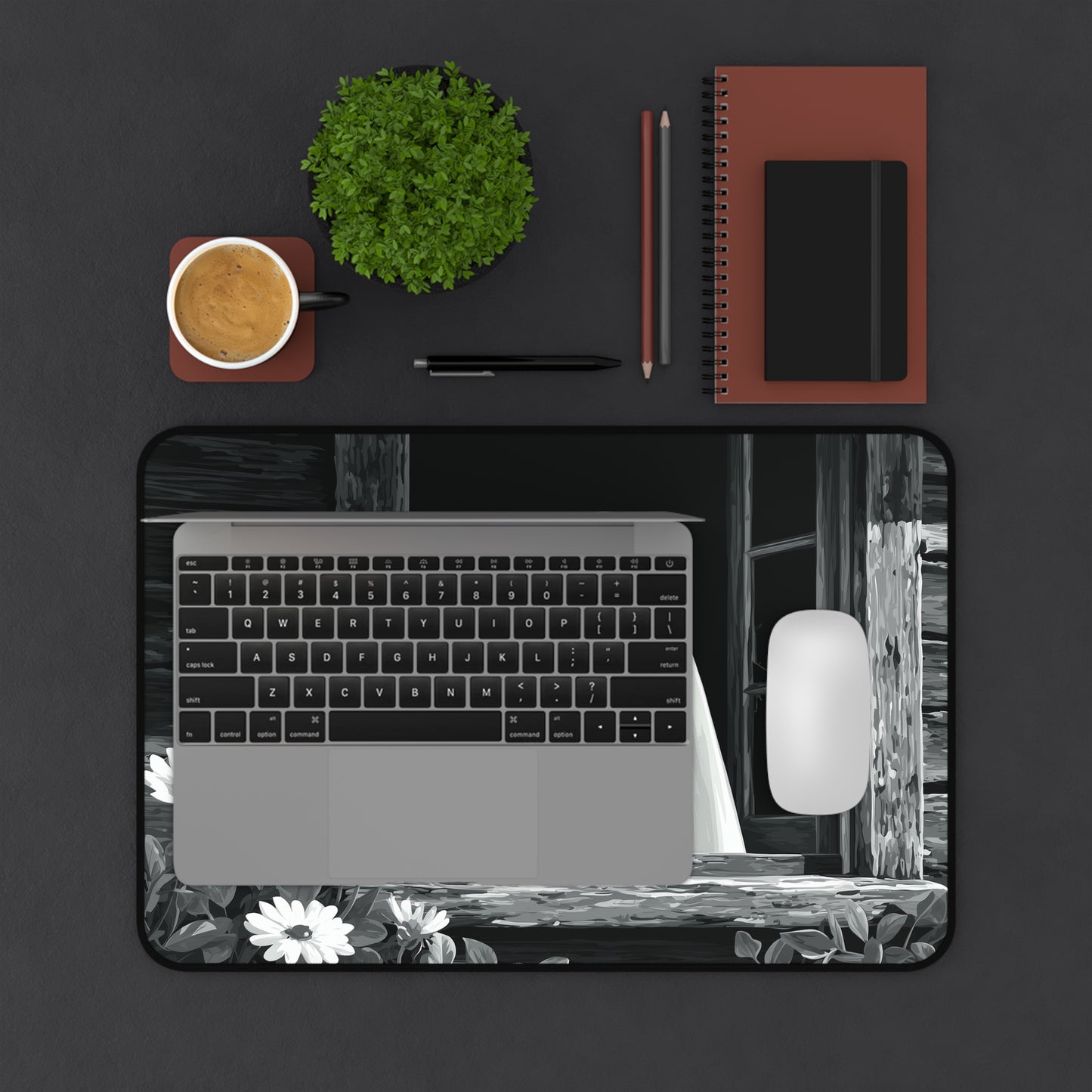Black and White Ghost Desk Mat for Halloween Office Decor