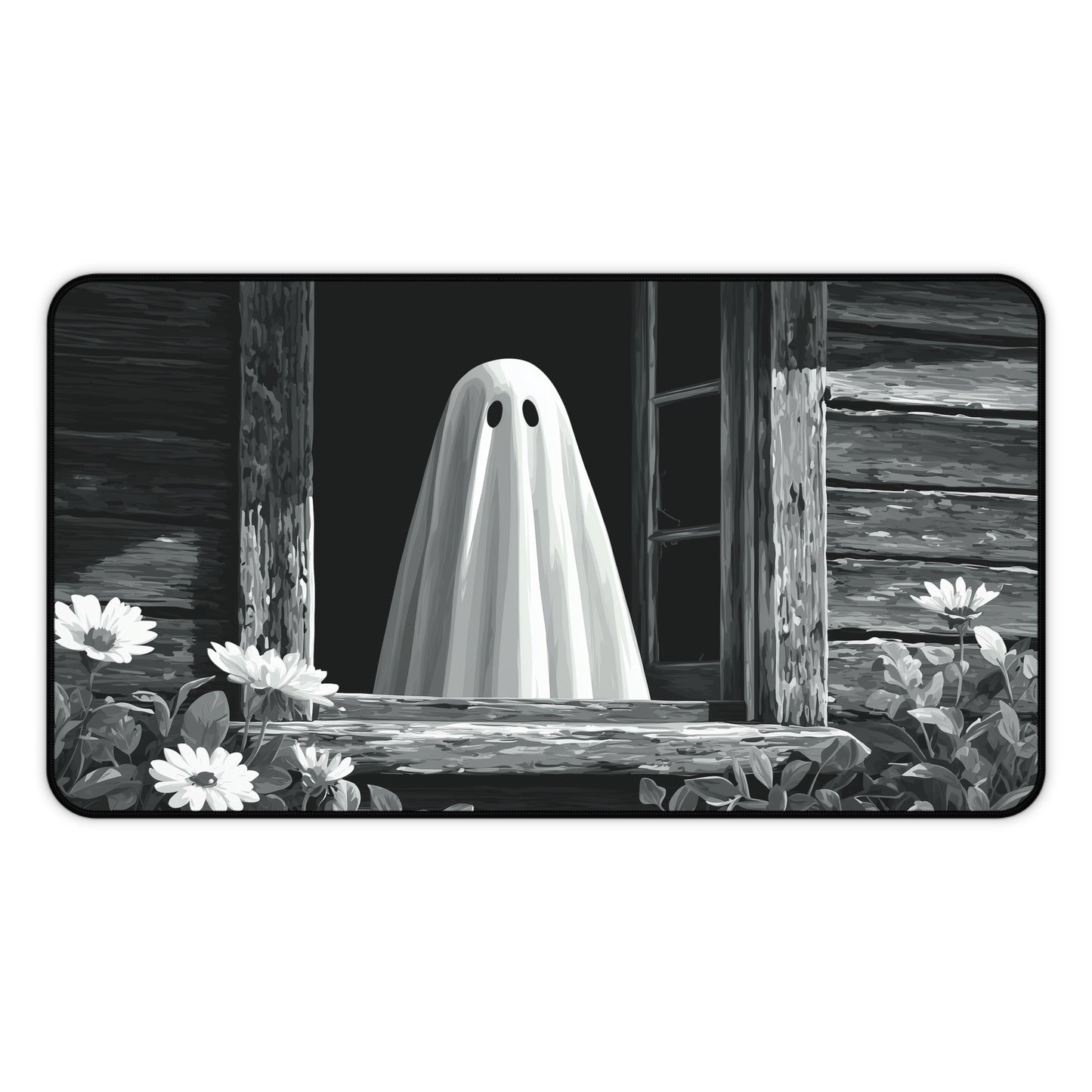 Black and White Ghost Desk Mat for Halloween Office Decor