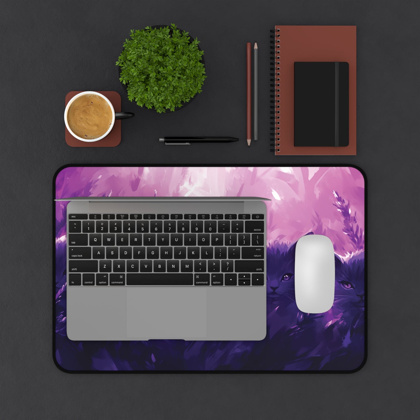 Lavander Cat Desk Mat, Aesthetic Purple Desk Pad, Mouse Pad for Cat Lovers