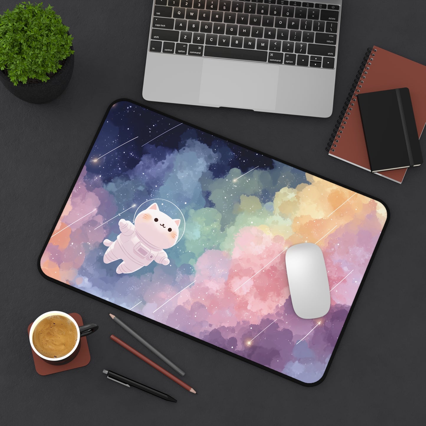 Kawaii Desk Mat: Space Cat Mouse Pad XXL