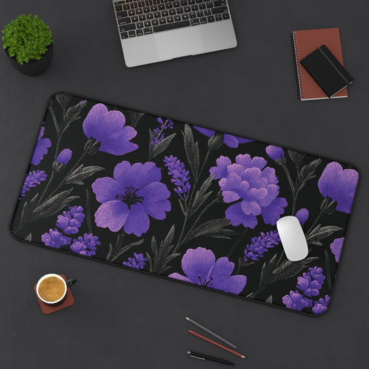 Floral Desk Mat Purple Moody, Gothic Flowers Mouse Pad