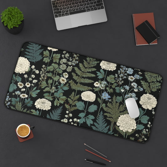 Large Floral Desk Pad with White Flowers, Cottagecore Office Decor