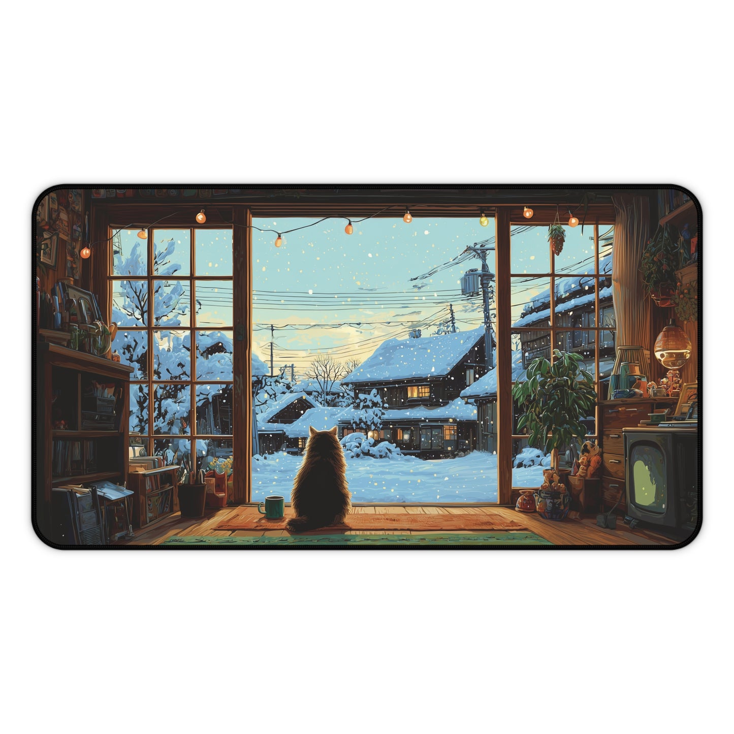 Cozy Winter Cat Desk Mat, Christmas Office Decor for Cat Lovers