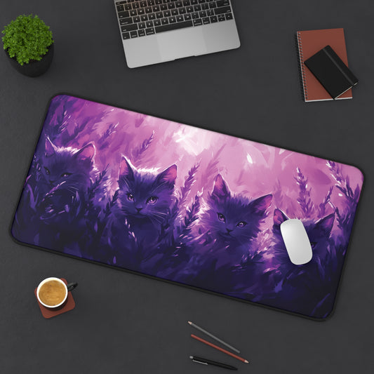 Lavander Cat Desk Mat, Aesthetic Purple Desk Pad, Mouse Pad for Cat Lovers