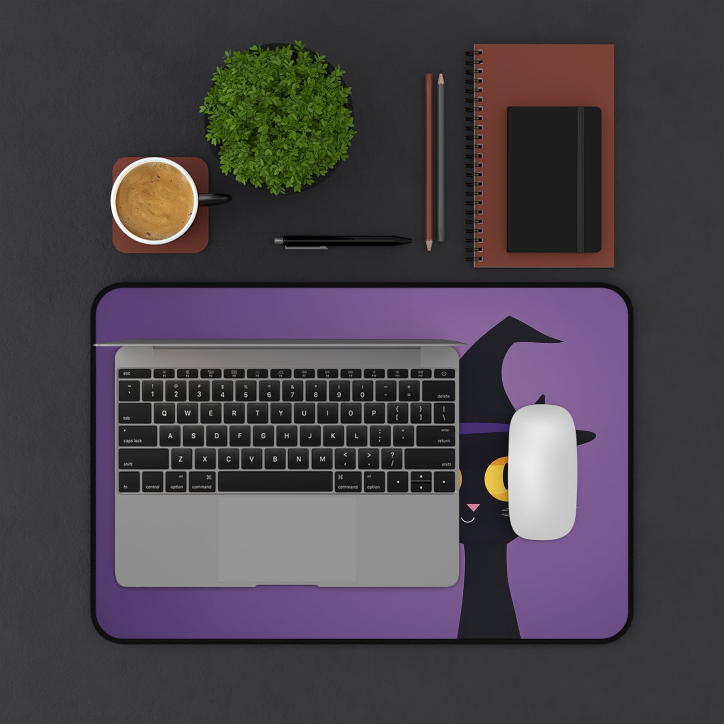 Spooky Cat Desk Mat, Purple Halloween MousePad XL