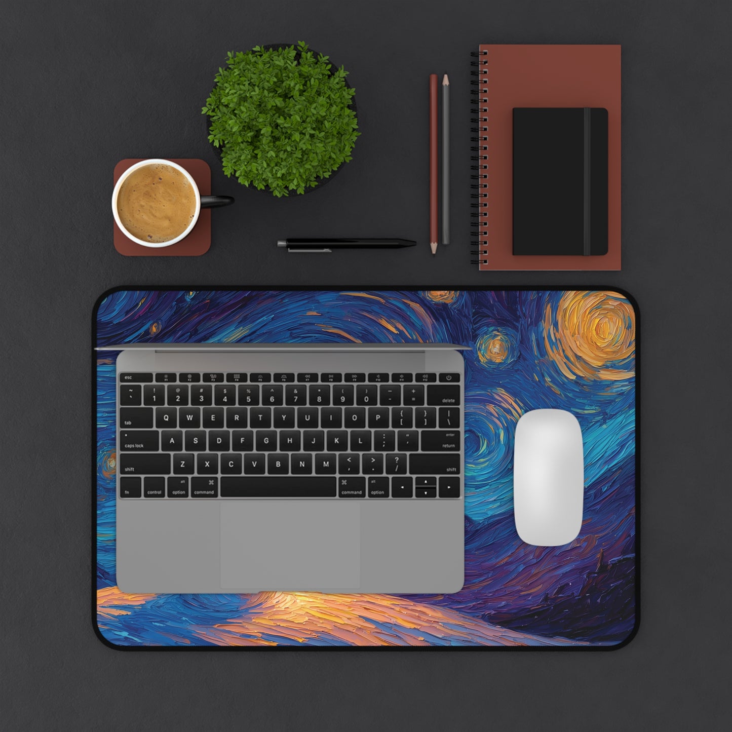 Snowman Desk Mat, Starry Christmas Night Mouse Pad
