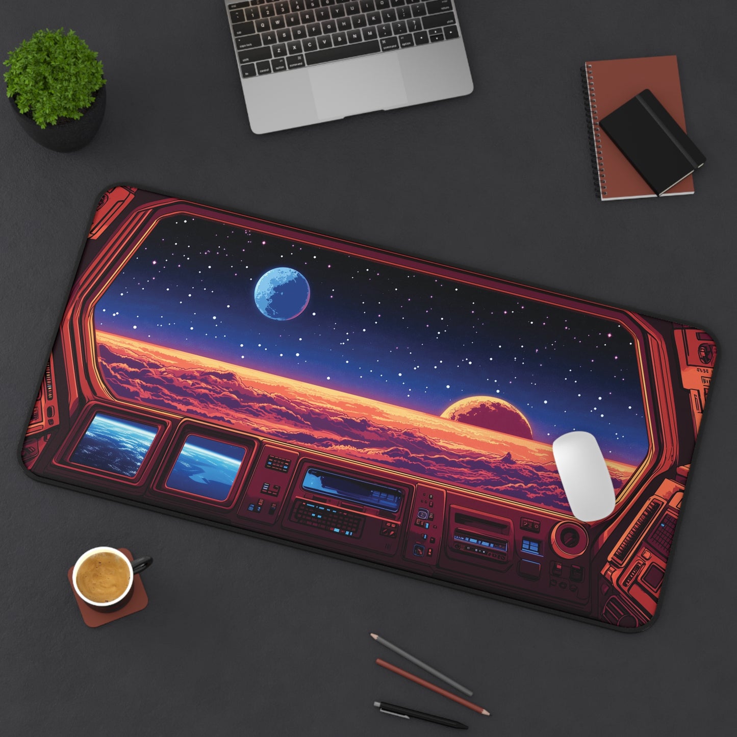 Space Desk Mat Anime Style, Spacecraft Gaming Mouse Pad XL