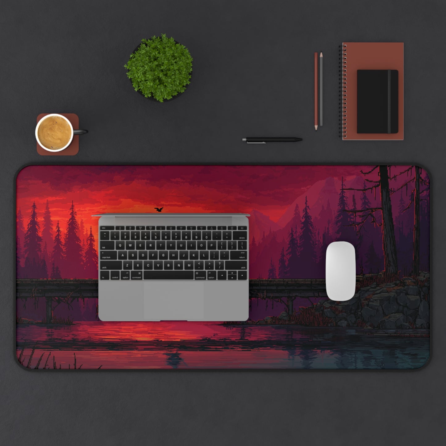 Samurai at Sunset: Pixel Art Desk Mat & Mouse Pad