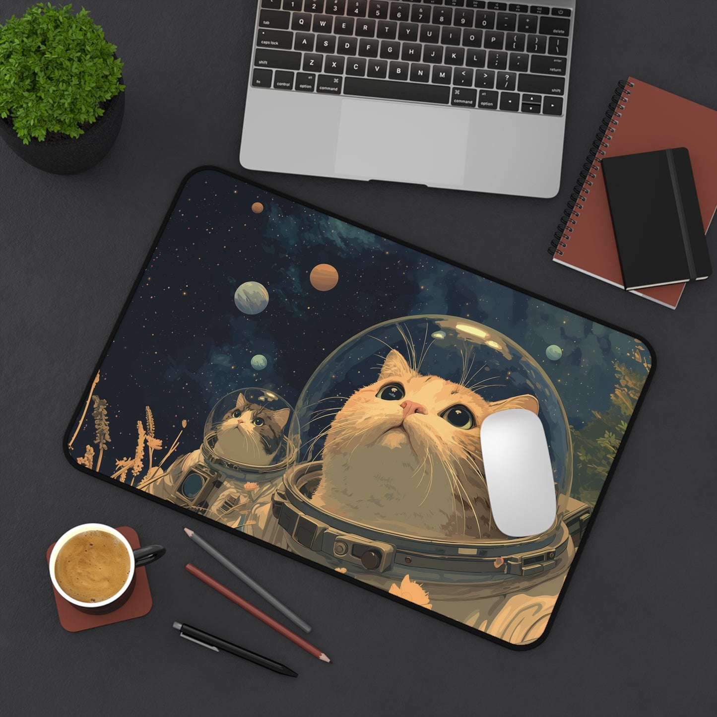Funny Astronaut Cats Desk Mat for Gaming & Office Decor